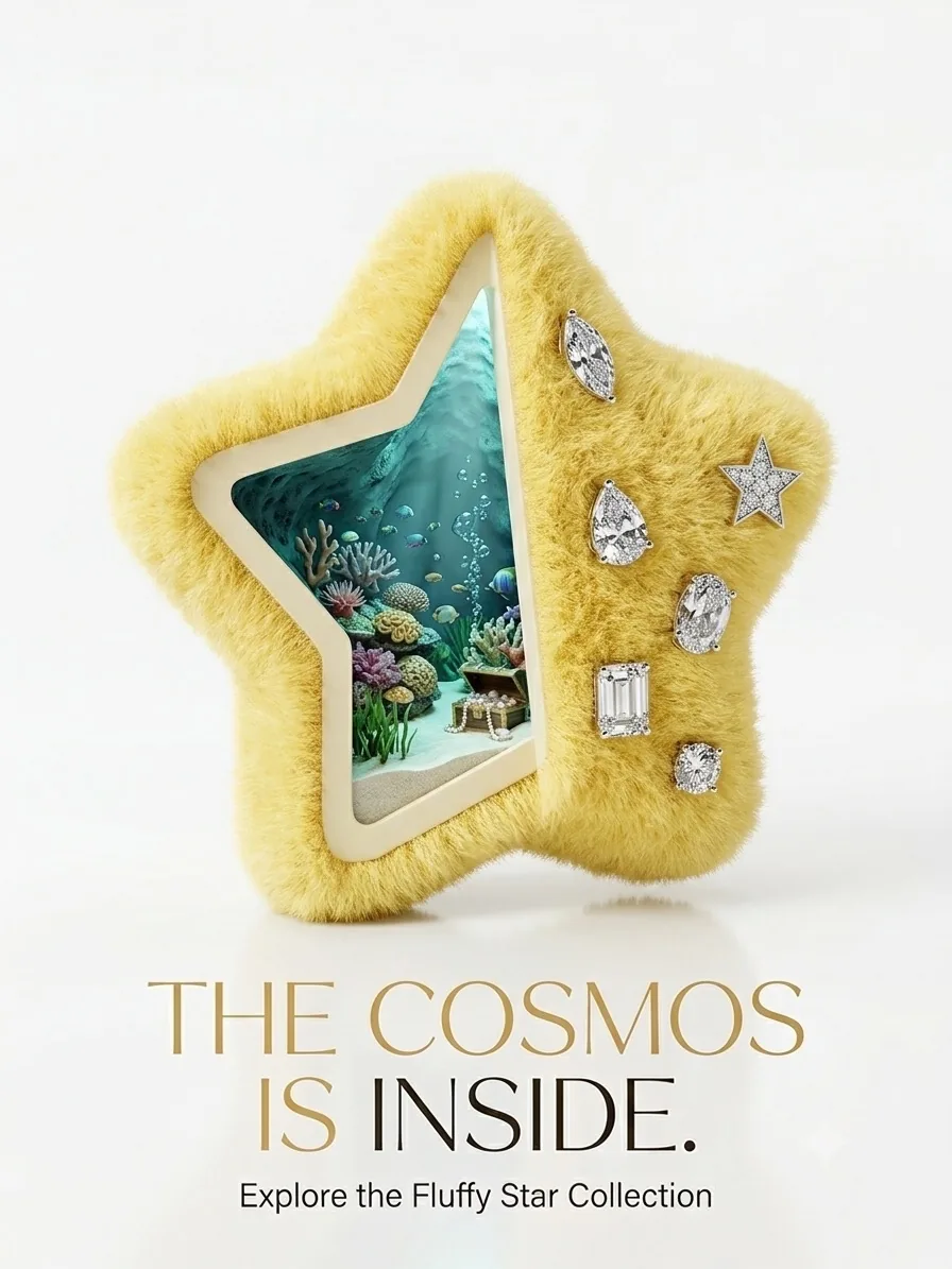 A yellow fluffy dyjora star with a tiny world set inside it.
